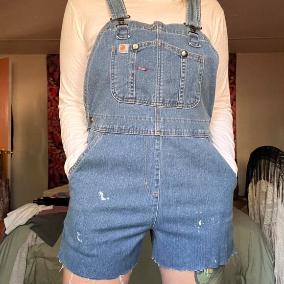 Carhartt blue denim distressed overalls - Picture 3 of 8